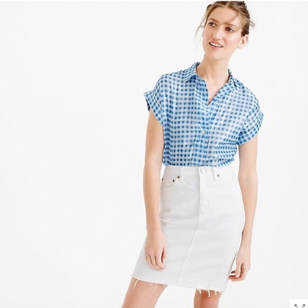 J Crew gingham metallic top SZ 8T